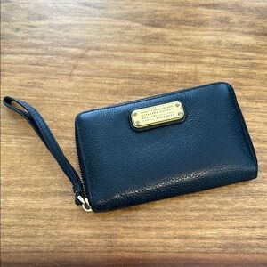 Marc by Marc Jacobs Black Leather Wristlet with Gold Accents